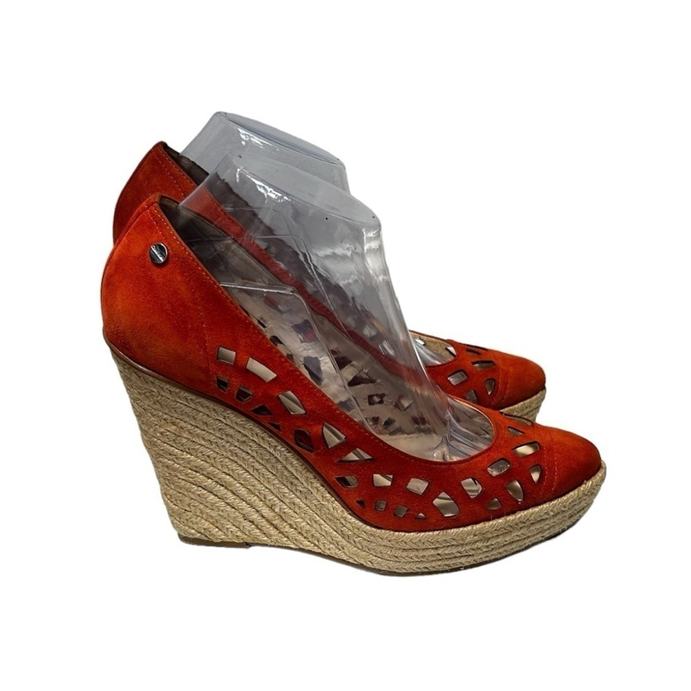 Calvin Klein Burnt Orange Viktoria Suede Espadrille Wedge Sandal Lasercut Size 9 - Picture 8 of 16